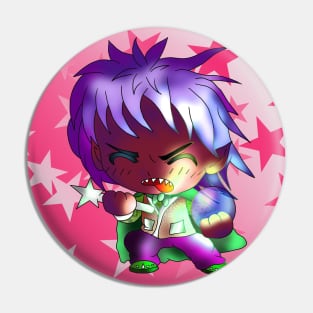 chibi dark elf wizard on a pink starry background Pin