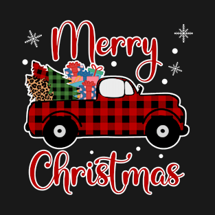 Buffalo Plaid Christmas Red Truck and Christmas Tree T-Shirt