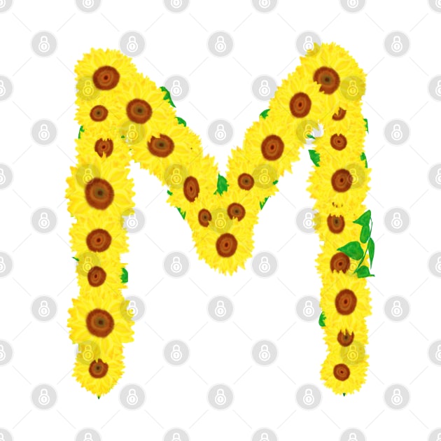 Sunflowers Initial Letter M (White Background) by Art By LM Designs 