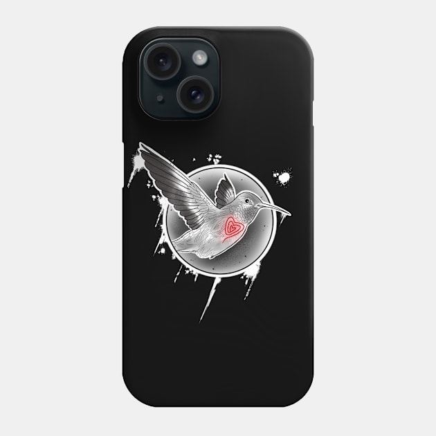 Flying humming bird with red heart Phone Case by Blacklinesw9