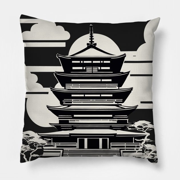 Japanese temple, minimalistic modern design Pillow by Ravenglow