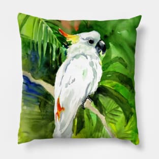 White Cockatoo in the Jungle Pillow