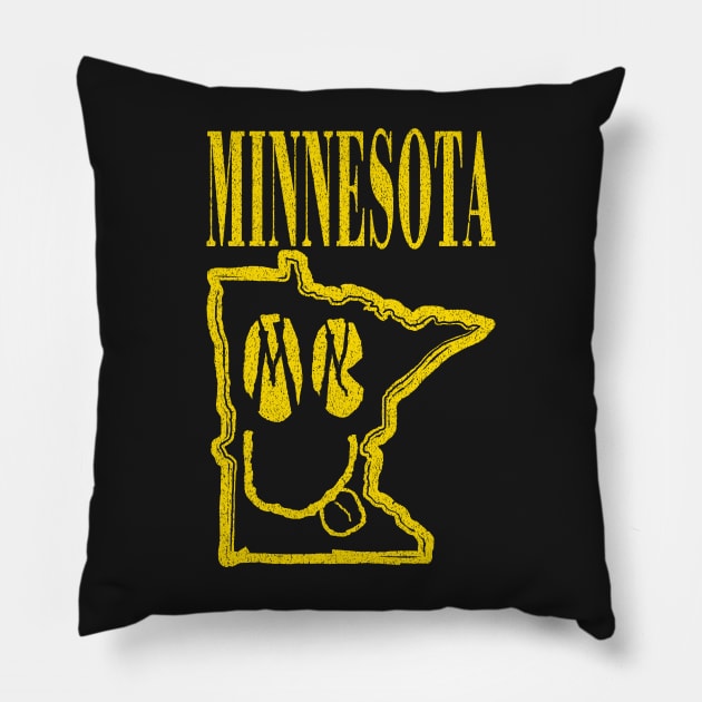 Minnesota Grunge Smiling Face Black Background Pillow by pelagio