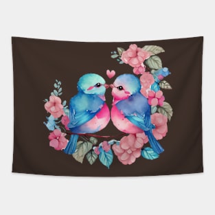 Sweet Couple Lovebirds Watercolor Tapestry