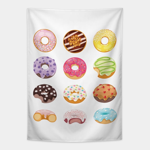 Dozen Colorful Donuts with Sprinkles Tapestry by figandlilyco