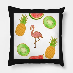 simple, white, flamingo,  yellow, square, pineapple, banana, yellow, orange, juicy, fruit, glitter, gold, summer, pattern, funny, sunny Pillow