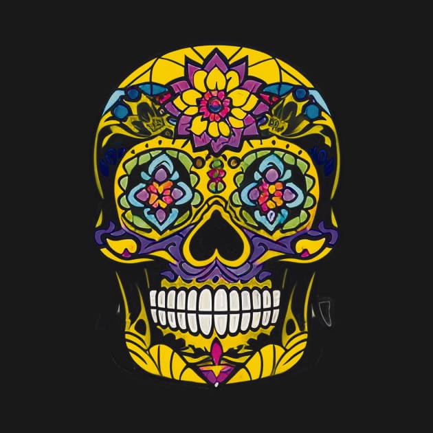 Regal Splendor: Colorful Purple and Gold Sugar Skull Art by ImaginativeInkPOD