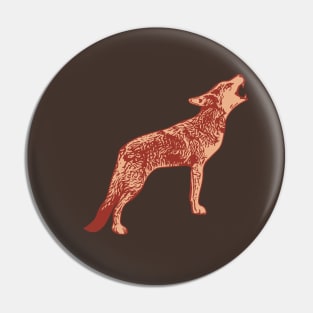 Coyote Howling Linocut Style Pin