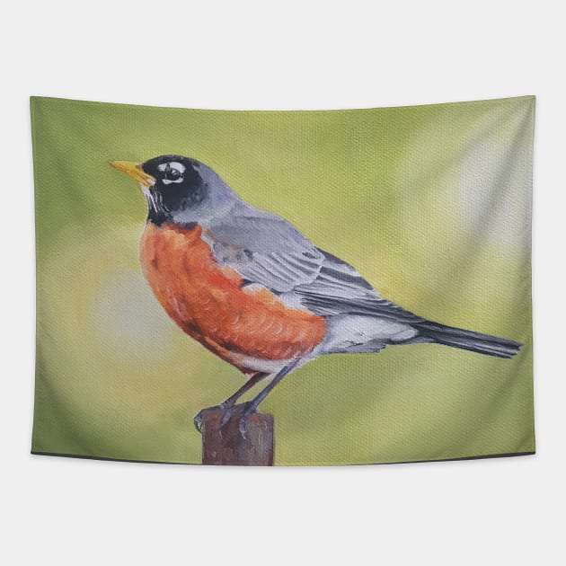 American Robin 2 - bird painting Tapestry by EmilyBickell