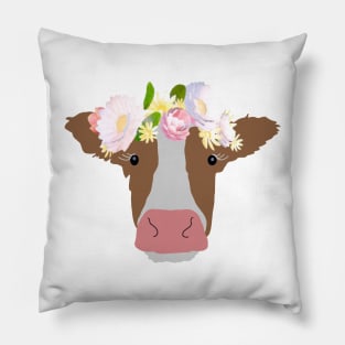 Cow with Flower Crown Pillow