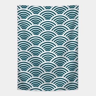 Japanese Seigaiha Wave Pattern Ocean Teal Blue Tapestry