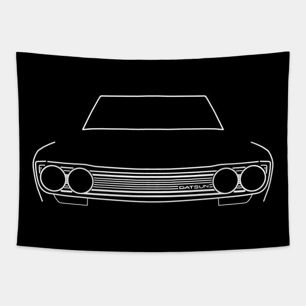 Datsun 510 classic car white outline graphic Tapestry by soitwouldseem