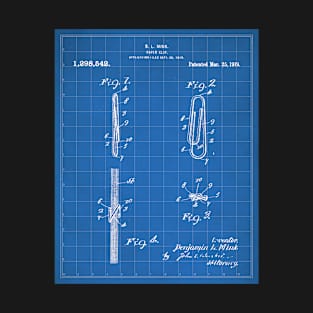 Paper Clip Patent - Teacher Office Secretary Art - Blueprint T-Shirt