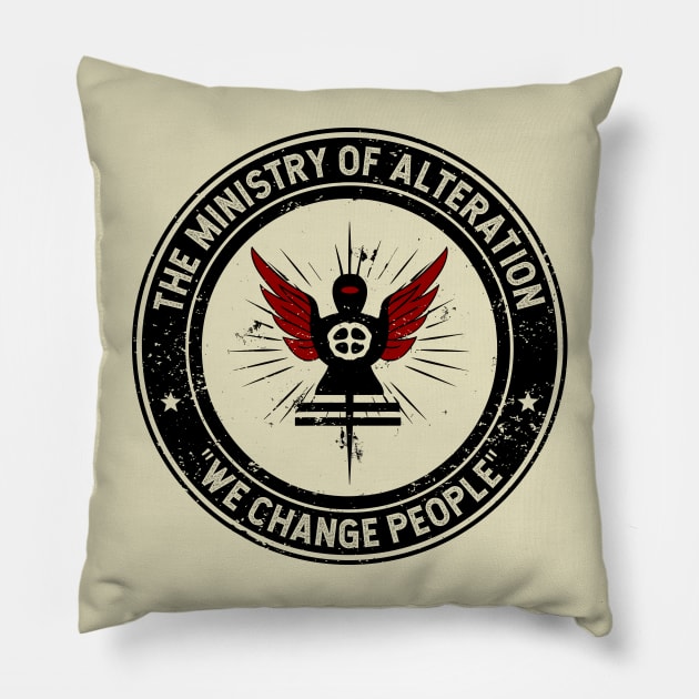 The Ministry Of Alteration. Sinister strange WTF gift. Pillow by Dazed Pig