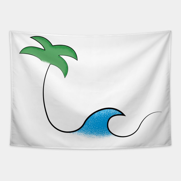 palm and wave one line Tapestry by JDP Designs