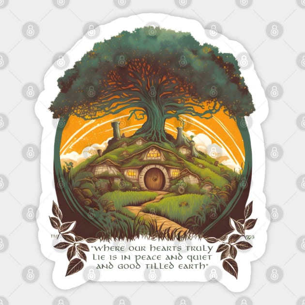 Round Doors under a Tree - Fantasy - Hobbit - Sticker