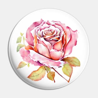 Elegant Pink Aquarelle Watercolor Isolated Rose Flower Painting Pin