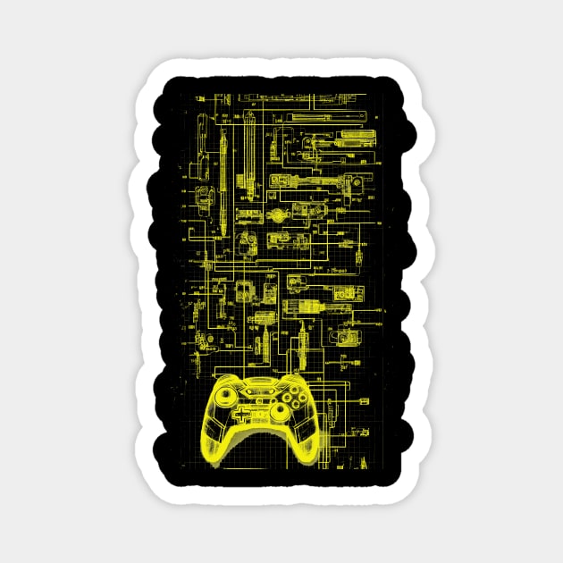 Neon Yellow Video Game Controller Blueprint Magnet by Trip Tank