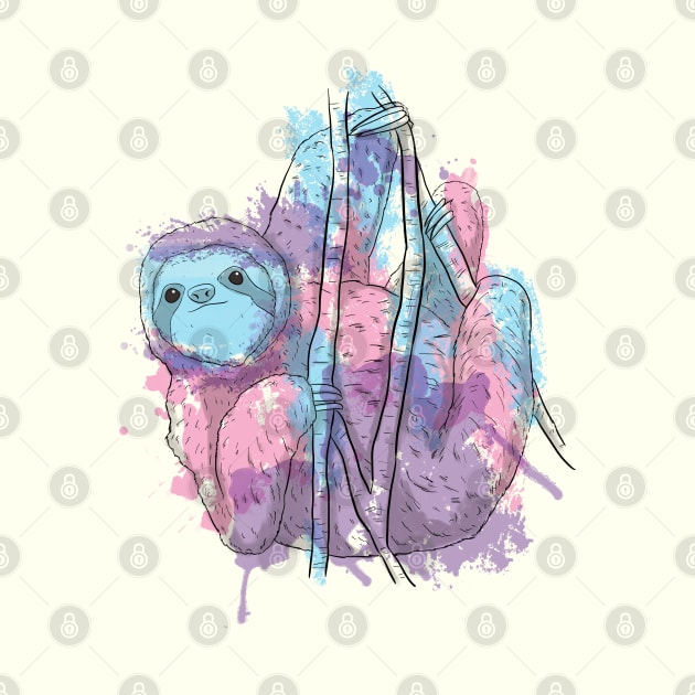 Sloth- Splashed in colors purple, pink and blue by Yellow Bear Designs