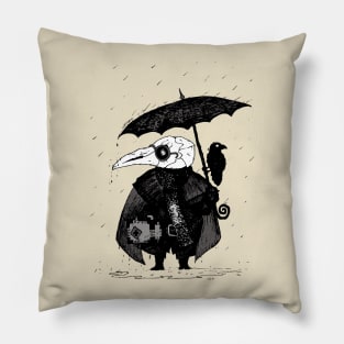 Plague Doctor & Crow in the Rain Pillow