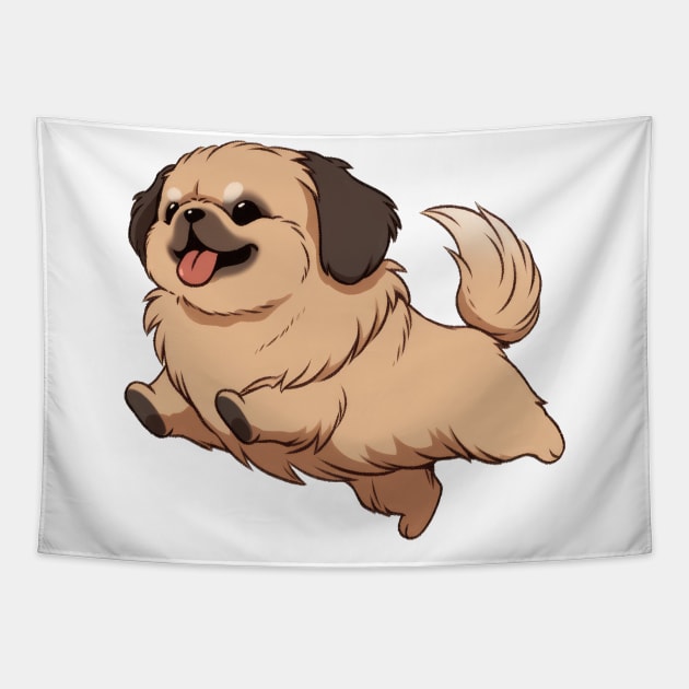 Cute Pekingese Jumping Tapestry by SundayDonuts