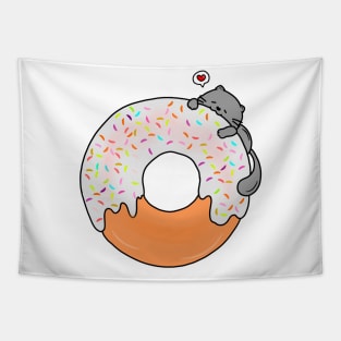 Cat eating donut Tapestry