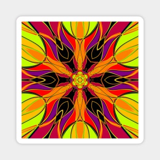 Cartoon Mandala Flower Orange Purple and Red Magnet