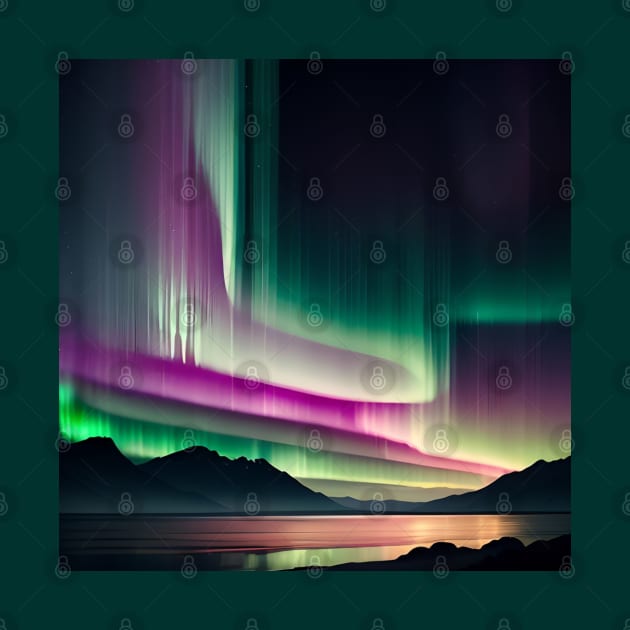 Minimalist Teal Purple Nature Night Sky Aurora Borealis Northern Lights by Tina