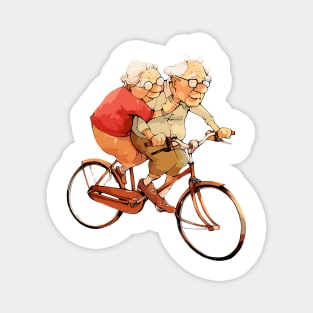 Old Couple Bicycling Magnet