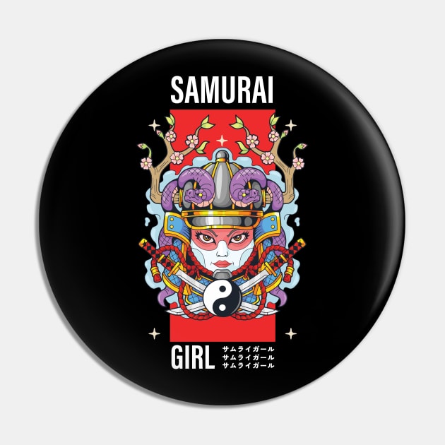 Yin Yang Samurai Girl Japanese Design Pin by Ampzy