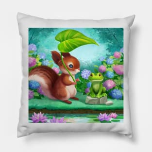 Squirrels and frogs Pillow