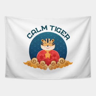 Calm Tiger Chinese New Year A smiling tiger in cheongsam relax tiger Tapestry