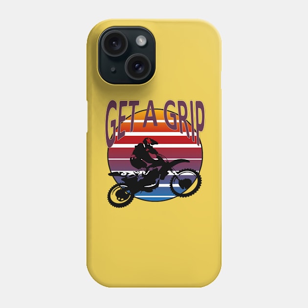 Get A Grip Dirt Bike Retro Sunset Art Phone Case by taiche