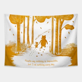 "Nothing is impossible" Winnie the Pooh and Piglet linocut with quote Tapestry