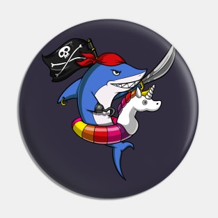 Shark Pirate Riding Unicorn Float Pool Party Pin