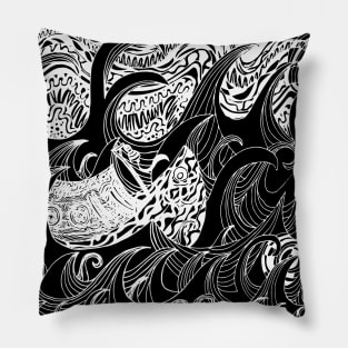 Boat In The Night / Psychedelic Abstract Stormy Sea (White) Pillow