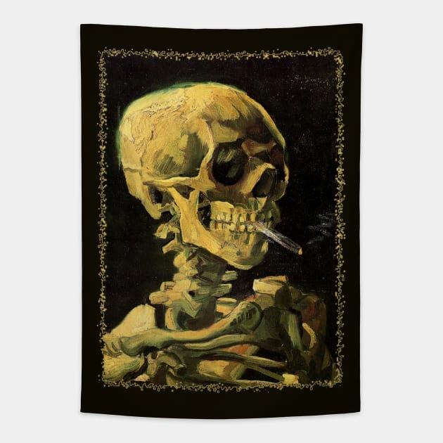 Skull with Burning Cigarette by Vincent van Gogh Tapestry by MasterpieceCafe