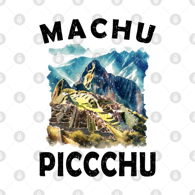 Machu Picchu Distressed 2024 Peru Artistic Graphic by Sambastyles