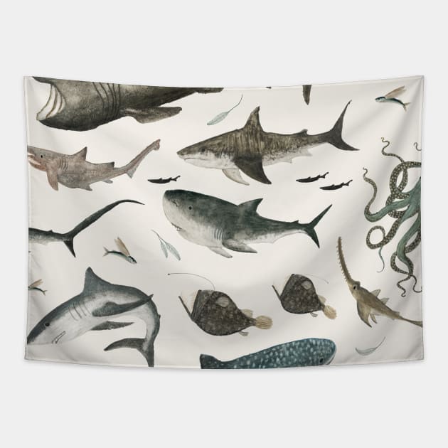 Sharks Tapestry by katherinequinnillustration