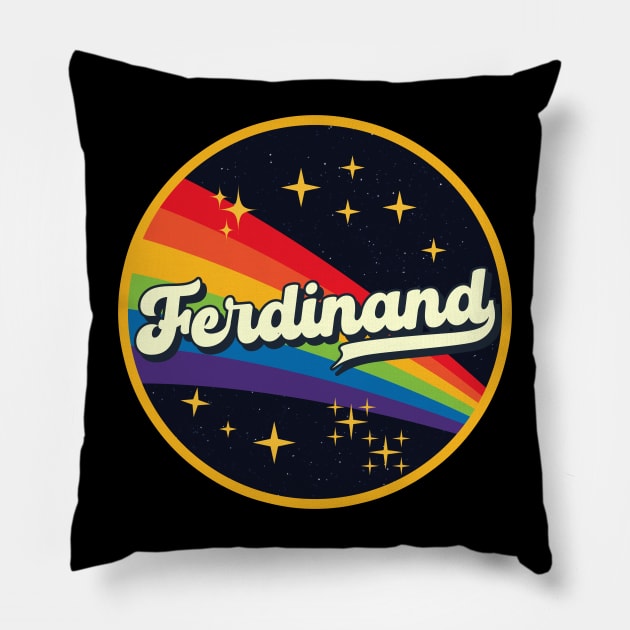 Ferdinand // Rainbow In Space Vintage Style Pillow by LMW Art