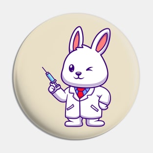 Cute Rabbit Doctor Holding Injection Cartoon Pin