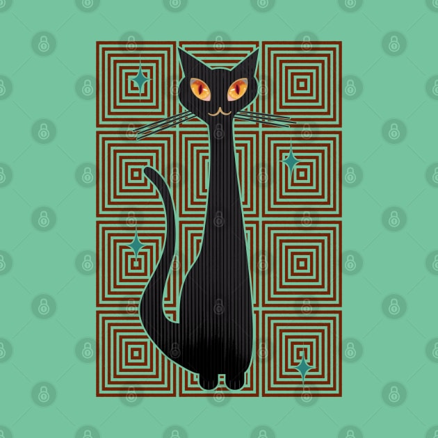 Op-Art Hip Cat Mid Century Anime (red background) by SunGraphicsLab