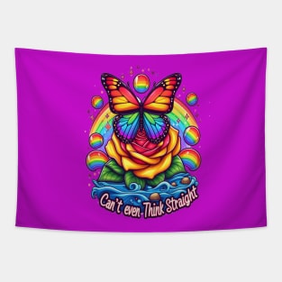 Vibrant Butterfly Perched on Colorful Folds With Inspirational Pride Message Tapestry