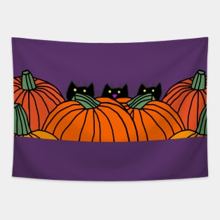Kitty Cats visit the Pumpkins for Halloween Horror Tapestry