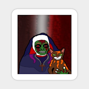 drawing zombie nun with cat Magnet