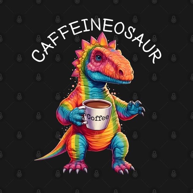 Rainbow Dinosaur T-Rex - Caffeineosaur - Kawaii Anime Dino & Coffee Lover by Ai Wanderer