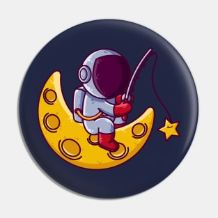 Cute Astronaut Fishing on Moon Cartoon Pin