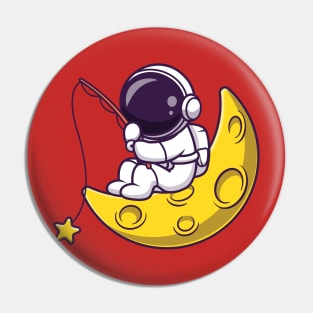 Astronaut Fishing Star On Moon Cartoon Pin