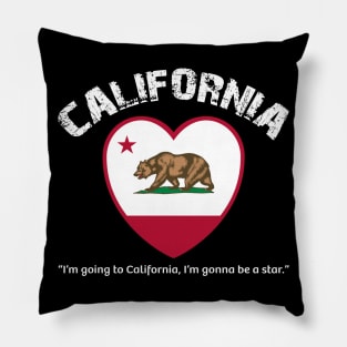 Bear Flag, Flag of California, Grizzly bear, “I’m going to California, I’m gonna be a star.” Pillow