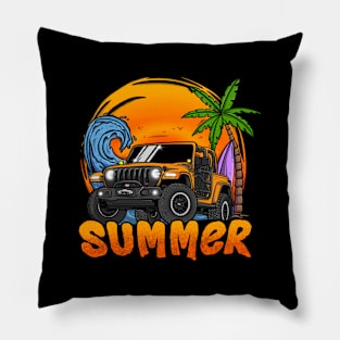 Orange Jeep Wrangler Summer Holiday Pillow
